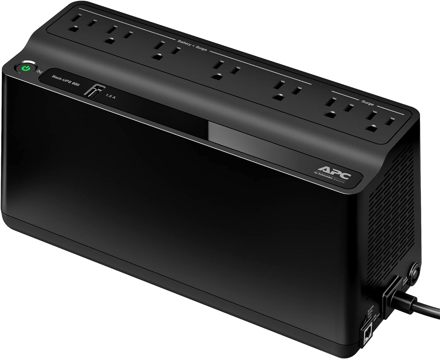 APC UPS Battery Backup & Surge Protector with USB Charger, 600VA APC Back-UPS (BE600M1)