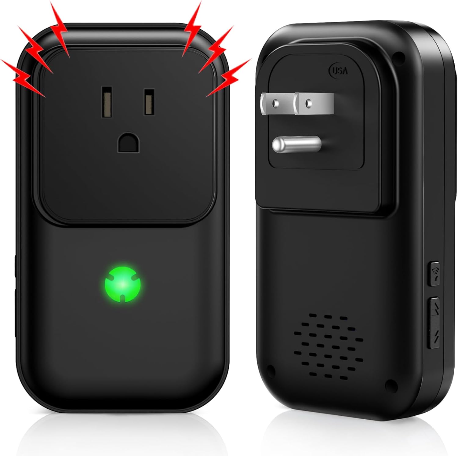 Satisure Power Failure Alarm, 7 Sirens, 0-110dB Adjustable LED, 12H Alert, Black, Touch Control, Wall Mount, 110dB, 185.8m Range