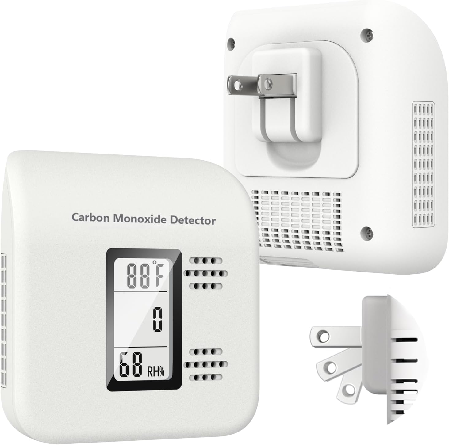 Carbon Monoxide Detectors，3-in-1 Carbon Monoxide Detectors Plug in with Temperature & Humidity Monitor CO Alarm for Home RV Travel Hotel (1Pack White)