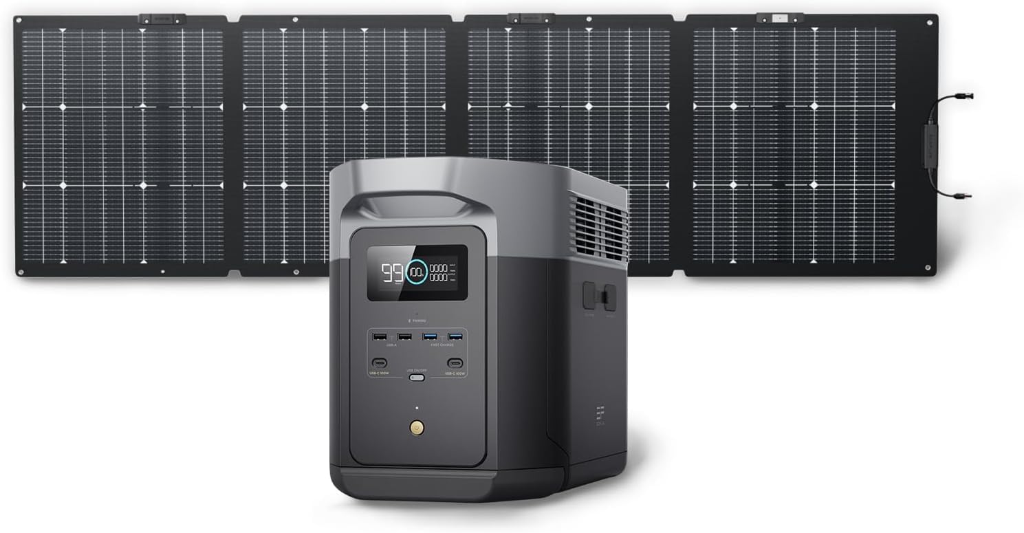 EF ECOFLOW Solar Generator DELTA 2 Max 2048Wh with 220W Solar Panel, LiFePO4 Battery Portable Power Station, Up to 3400W AC Output, AC + Solar