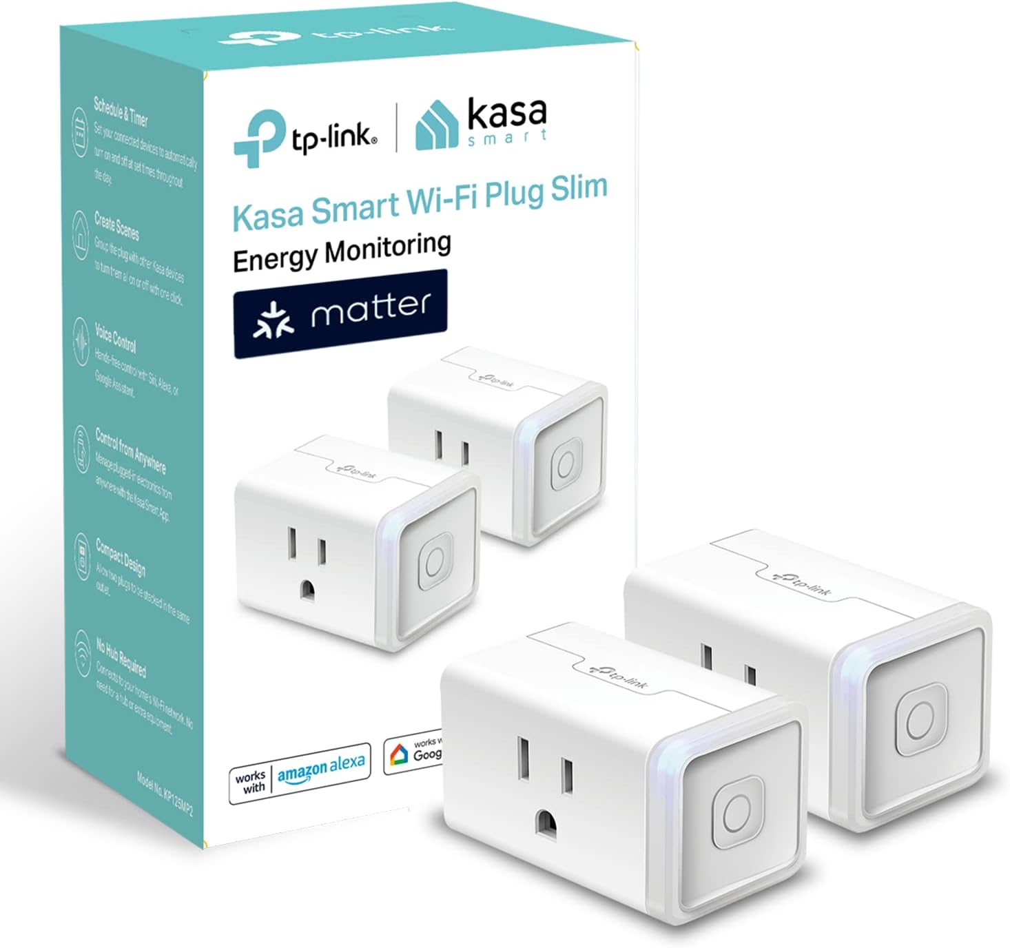 Kasa Matter Smart Plug w/ Energy Monitoring, Compact Design, 15A/1800W Max, Super Easy Setup, Works with Apple Home, Alexa & Google Home, UL Certified
