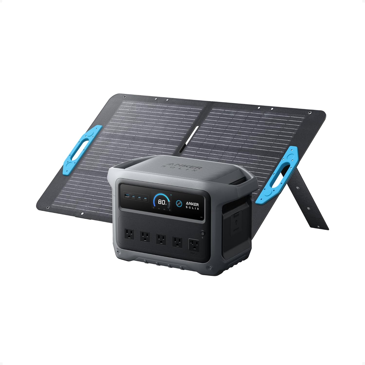 Anker SOLIX C1000 Gen 2 Portable Power Station with 100W Solar Panel, 2,000W (Peak 3,000W) Solar Generator, Full Charge in 49 Min, 1,024Wh LiFePO4 Battery