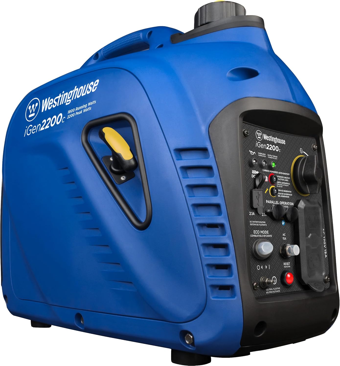 Westinghouse iGen2200c Super Quiet & Lightweight Portable Inverter Generator, 2200 Peak Watts & 1800 Rated Watts, Gas Powered, CO Sensor, Parallell